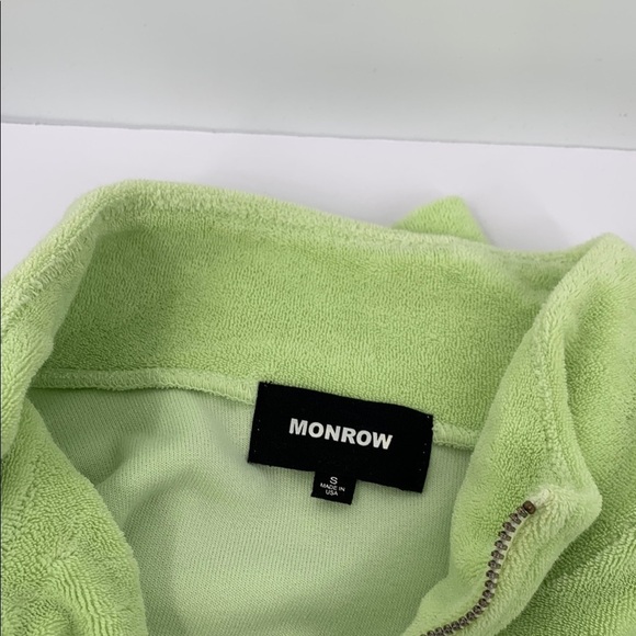 Monrow half zip terry cloth pull-over top shirt lemon lime green quarter Small - Picture 5 of 5